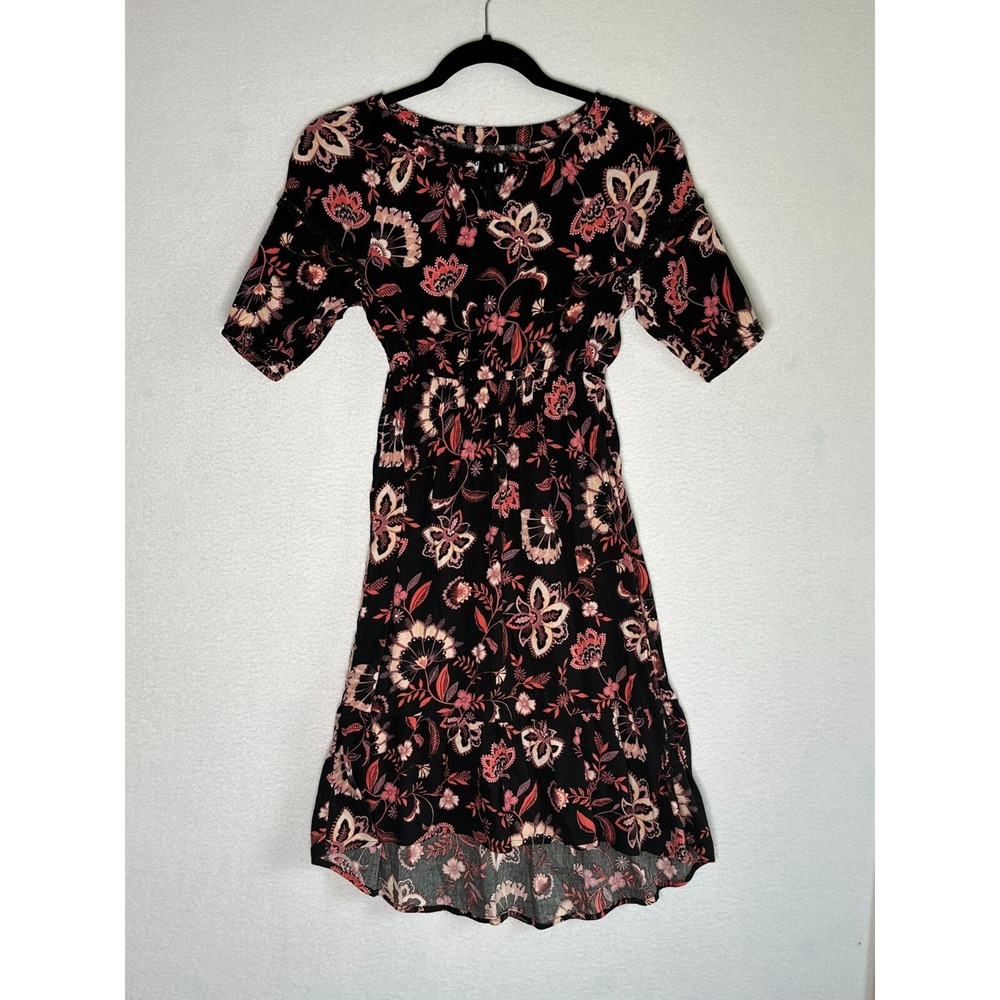 Old Navy Girls Pink Black Floral Paisley High Low Midi Dress Size M 8